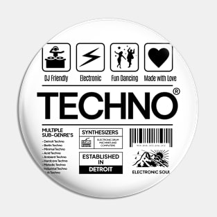 TECHNO  - Product Label (Black) Pin