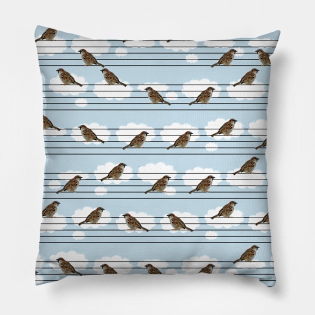 Musical sparrows Pillow by Gaspar Avila