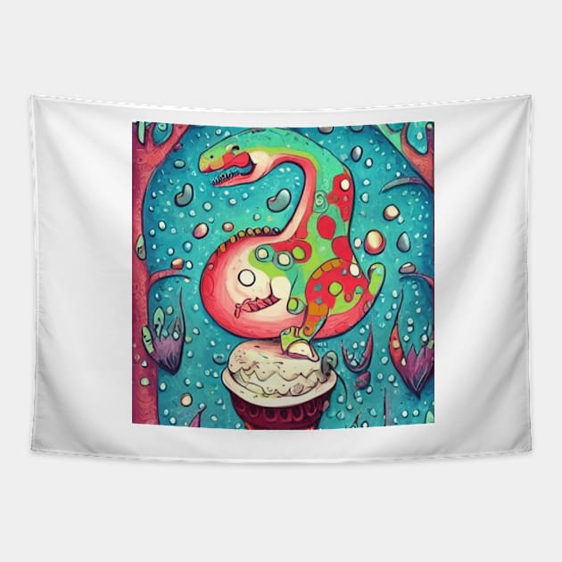 happy dinosaur love ice cream art Tapestry by jaml-12