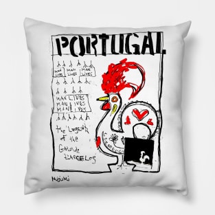 Portuguese Rooster Doodle Black Pillow