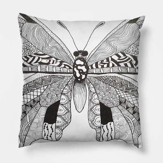 Butterfly Pen Doodle Pillow by TG_Art