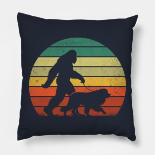 Bigfoot Walking Leonberger Dog Vintage Distressed Dog Owner Pillow