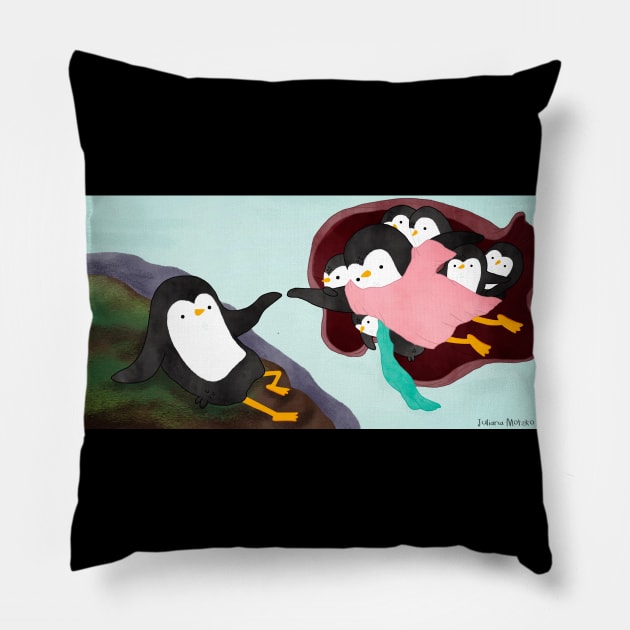 The Creation of Adam Penguin Pillow by thepenguinsfamily