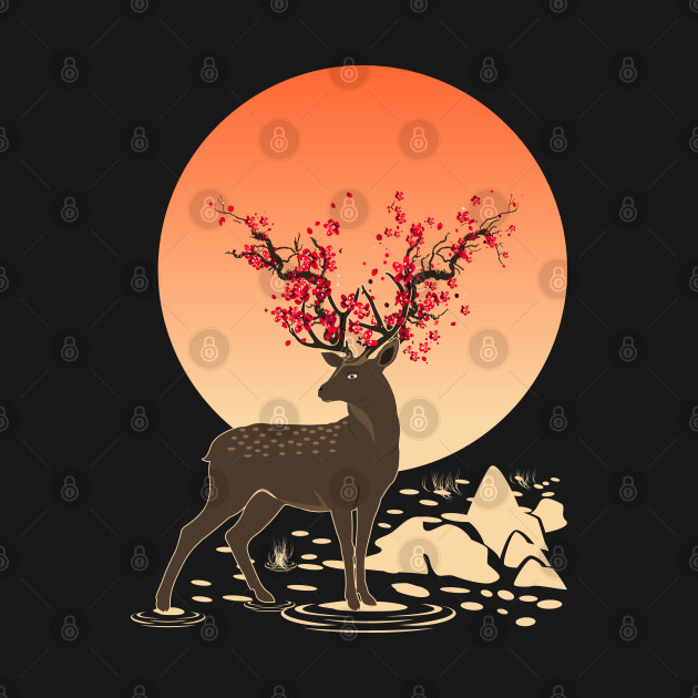 Sakura Deer Spirit | Sika Deer Spirit | Oriental Japanese Art by VISUALUV