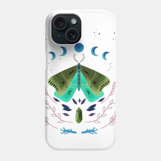 magical moons and luna moth , fantasy butterfly , fantasy moth illustration Phone Case