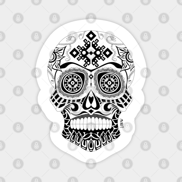 skull smile ecopop in floral totonac pattern ornament art Magnet by jorge_lebeau