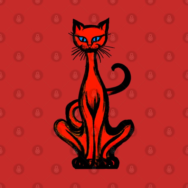 Retro 1970's Funky Groovy Red Jazz Cat Cartoon by iskybibblle