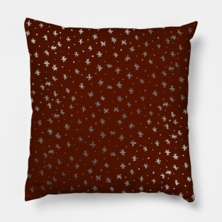 Snowflakes and dots - red and silver Pillow