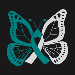 Teal and White Butterfly Awareness Ribbon T-Shirt