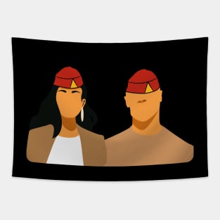 Madeira Island female and male couple no face illustration using the traditional folklore hat Tapestry