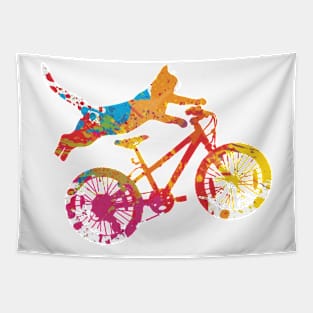 cat on a multicolored bike acrobat Tapestry