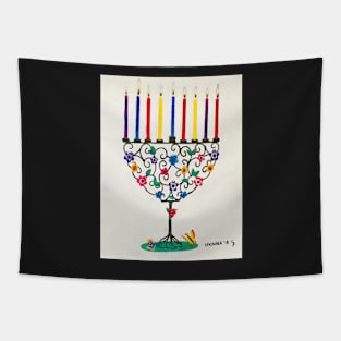 Colorful Menorah Tapestry