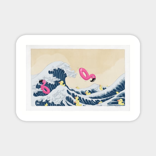 Big Wave vs. Rubber duck and flamingo Magnet by LeahHa