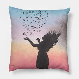 Girl in Pastel Sky Pillow