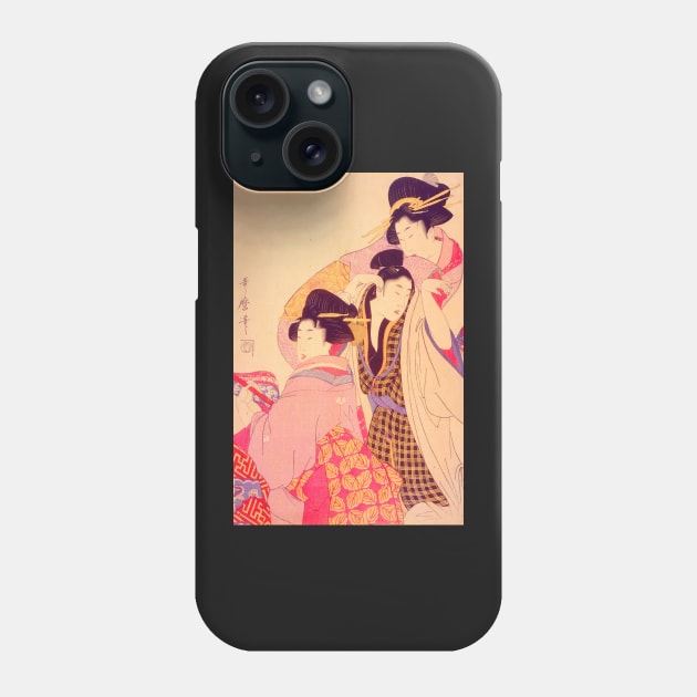 "Two Geishas and a Tipsy Client" by Kitagawa Utamaro (1805) TECHNICOLOR REMASTERED Phone Case by FineArtMaster