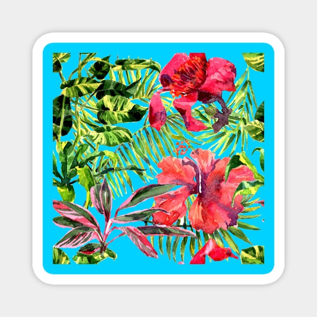 Tropical Background. watercolor tropical leaves and plants Magnet by Olga Berlet