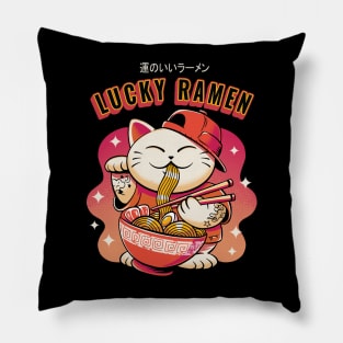 Lucky Ramen Cat Japanese Style Funny Gift For Ramen Lover Gift Pillow