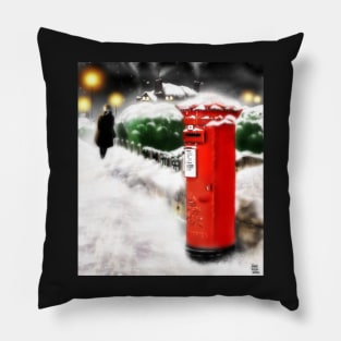 Traditional Christmas Illustration: Red Post Box in Snow [Soft Mix] Pillow