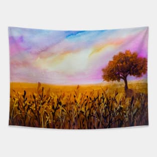 Single tree in the field Tapestry