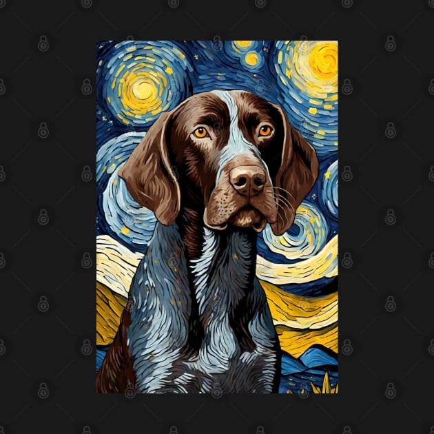 Gsp German Shorthaired Pointer Dog Breed Painting in a Van Gogh Starry Night Art Style by Art-Jiyuu