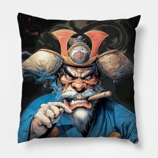 Puff Sumo: Ronin Samurai Puff Sumo Smoking a Cigar on a Dark Background Pillow