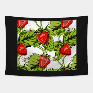 Juicy Summer Strawberries and Honey Bees Tapestry