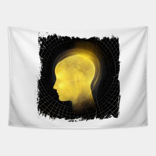 thinking luminous golden head brain Tapestry