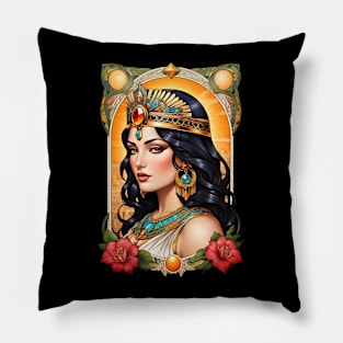 Cleopatra Queen of Egypt retro vintage floral design Pillow