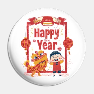 Happy New Year Celebration: Red Yellow Navy Chinese Doodle T Pin