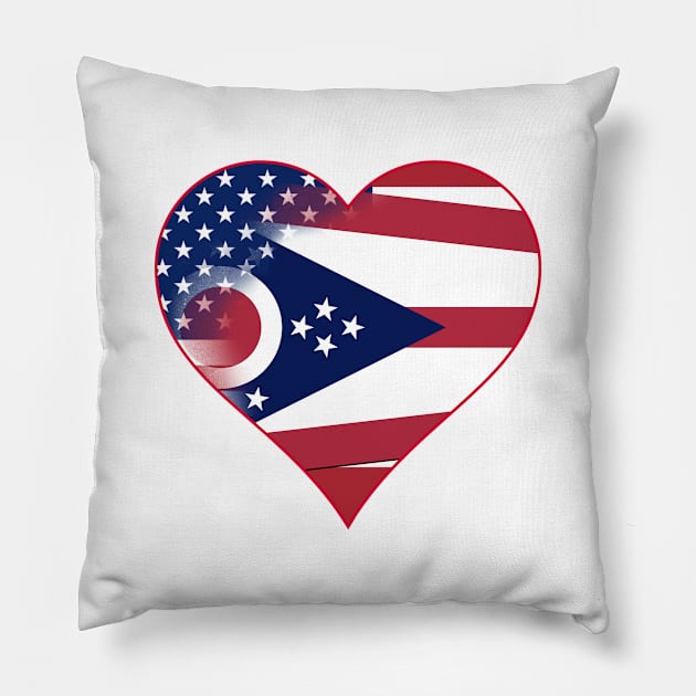 State of Ohio Flag and American Flag Fusion Design Pillow by Gsallicat