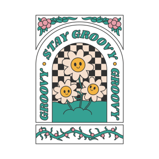 Stay Groovy 60s Outfit 70s Cute Smiley Blossoms Psychedelic T-Shirt