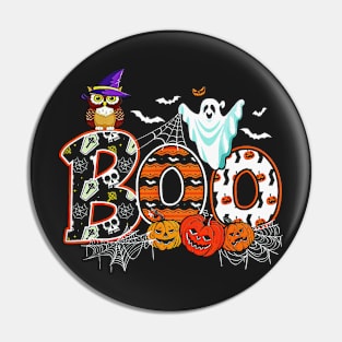 vintage Boo Creepy Owl Pumpkin Ghost Funny Halloween Costume Pin