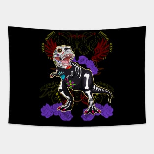 Day of Dead Sugar Skull T-Rex Halloween Dinosaur Tapestry