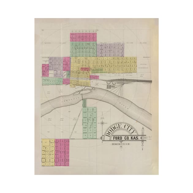 Old Dodge City KS Map (1887) Vintage Cowboy Capital of The World Atlas by Bravuramedia