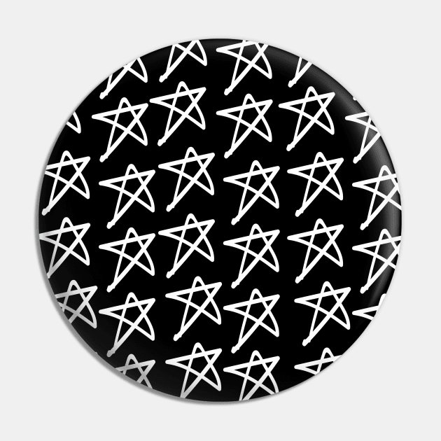 Five Pointed Black Star Doodle Grunge Pattern Pin by TornadoTwistar Clothing