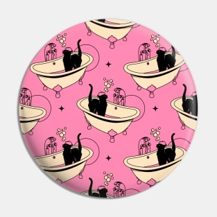 Spa Day Black Cat Pattern in pink Pin
