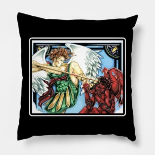 St Michael Slays the Evil One - White Outlined Version Pillow