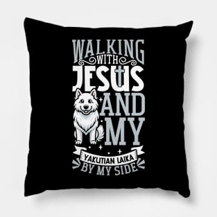 Jesus and dog - Yakutian Laika Pillow