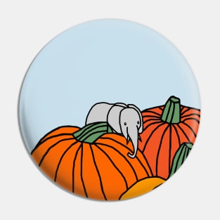 Funny Little Elephant and Halloween Pumpkins Pin