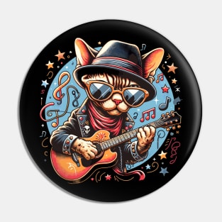 Devon Rex Cat Playing Guitar Pin