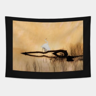 Great White Egret on Golden Pond Tapestry