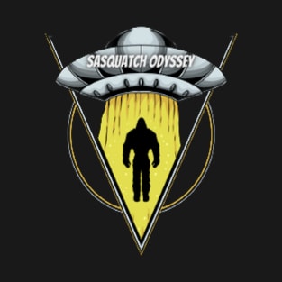 Bigfoot hitches a ride on the Sasquatch Odyssey UFO T-Shirt