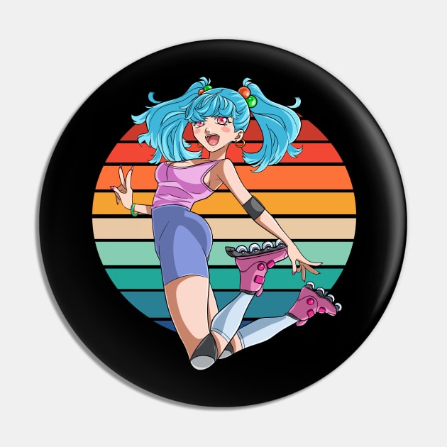 Roller Skate Girl Rollerblades Rollerblading Anime Pin by Noseking