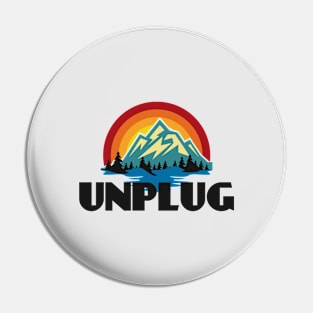 UNPLUG Retro Vintage Sunset Colors with Mountain And Forst View Near A River Pin