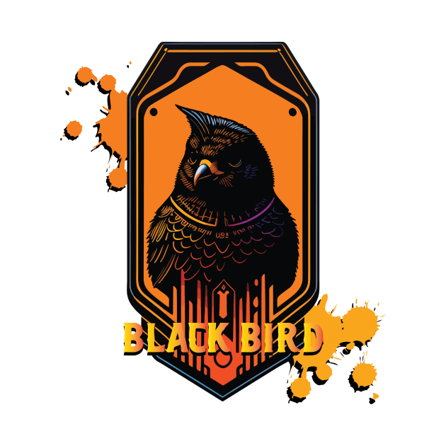 black bird on an orange background with a little splash effect by Southwengker