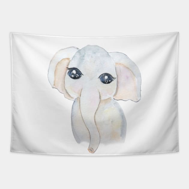 cute baby elephant watercolor Tapestry by colorandcolor