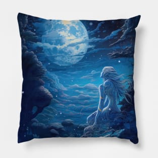 Blue angel in a alien jungle planet Pillow