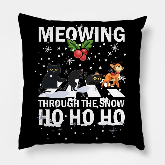 Meowing Through The Snow Cats Crossing Roads Crosswalk Pun Pillow by alcoshirts