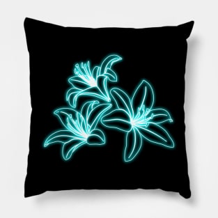 Blue neon lys Flowers Pillow