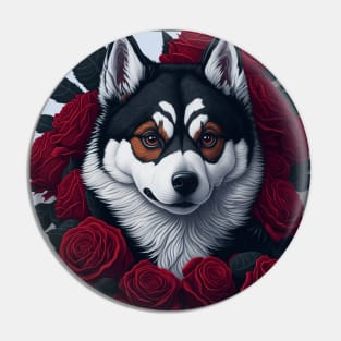 Alaskan Klee Kai red roses Pin